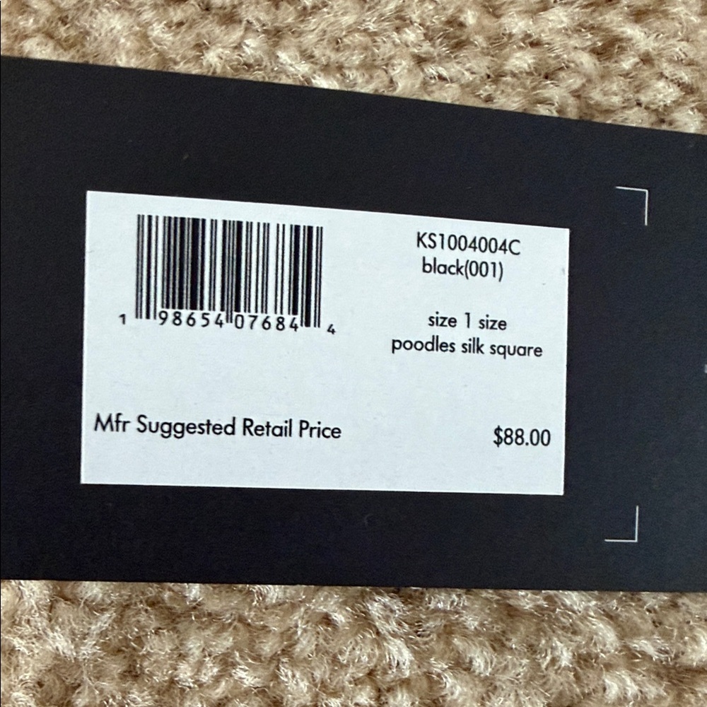 Kate Spade New York Black & White Poodles Silk Scarf ~30x30 NWT - Picture 4 of 7